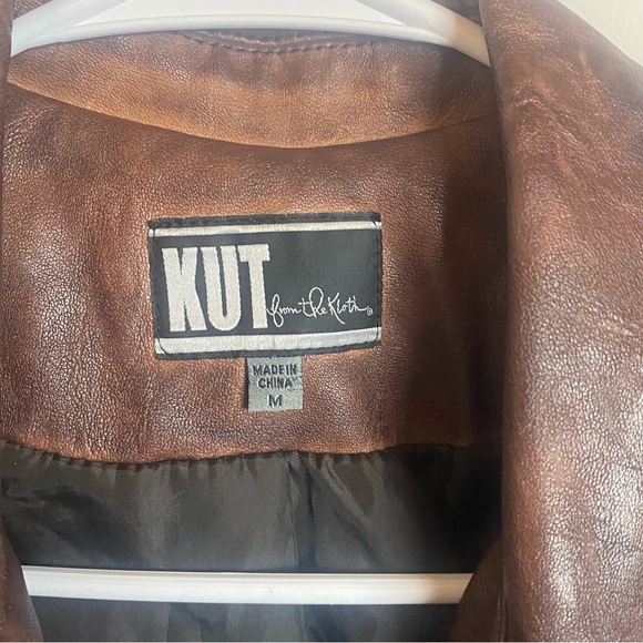 Kut from the Kloth Vegan Leather Jacket Burnout Brown Full Zip Moto Medi… - Picture 6 of 12
